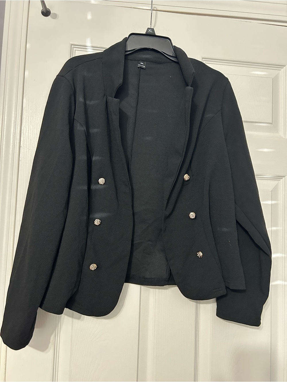 SHEIN Black Double-Breasted Blazer with Decorative Buttons